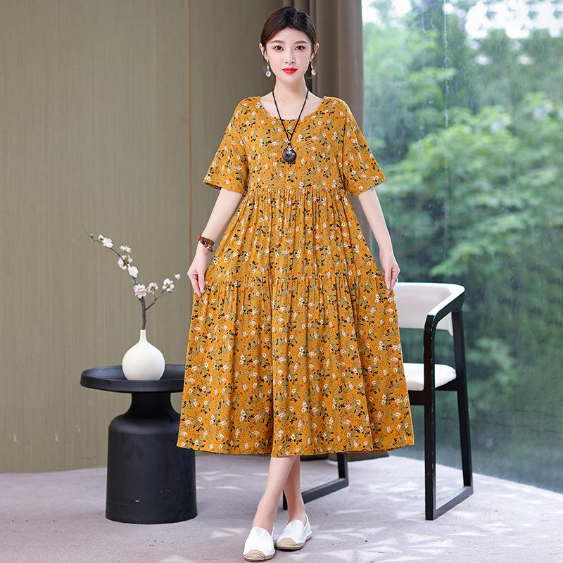 Plus Size Floral Dresses for Women  Oversize Loose Short Sleeve Summer Long Dress Middle-aged Women Summer Sundresses