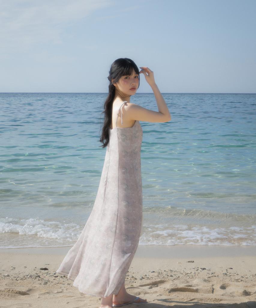 Rose Franz Sheer Grace Slim Long Dress [Beige]