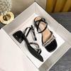 Rhinestone with open-toed thick high-heeled sandals women's wedding shoes