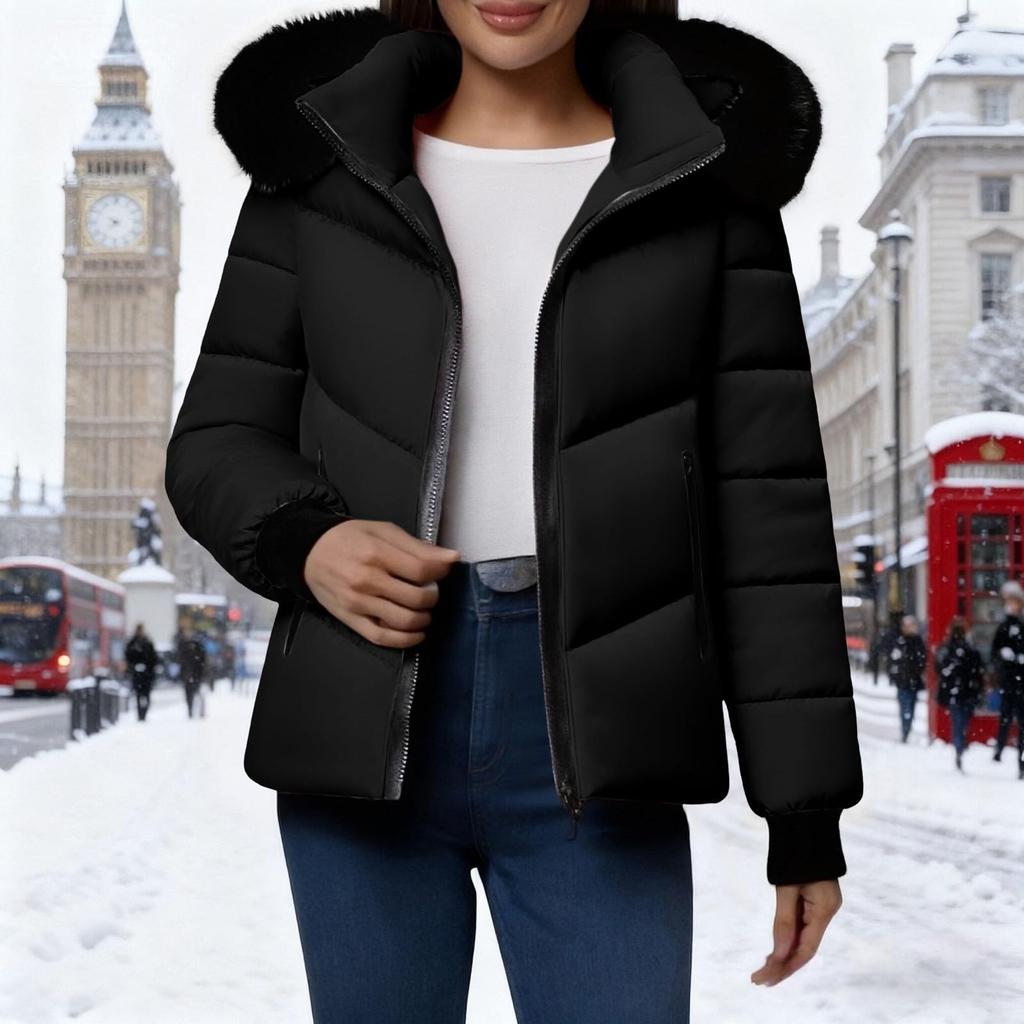 Dame Vinter Varm Bomullsjakke Enkeltspent Glidelåsjakke