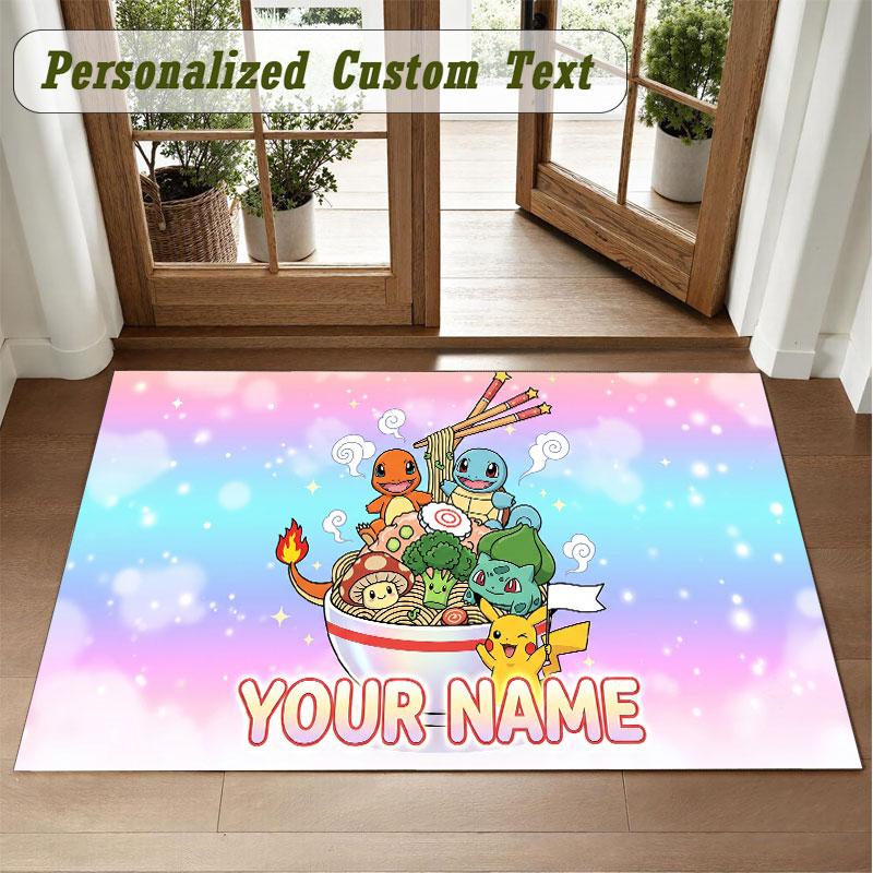 Crystal Velvet Square Rug Custom NamePokémon Pattern Non Slip Home Floor Decor Rug