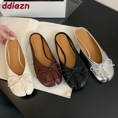 Moda Modne Płaskie Kapcie z Węzłem Motylkowym Damskie Mulesy Buty Damskie Płaskie Obuwie Dziwny Nosek Damskie Płaskie Kapcie Buty
