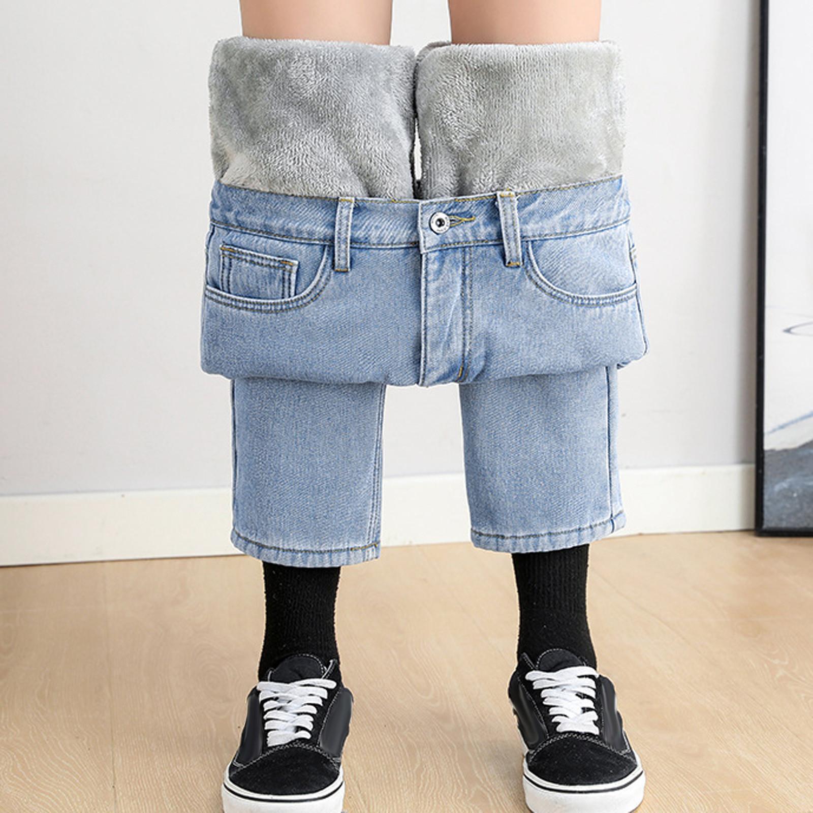 Fashion Women Plus Velvet Loose High Waist Casual  Jeans Straight Pants S