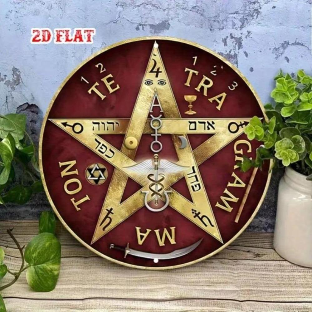 Pentagram Design Metal Wall Art Fine Detailed Flat Round Decor for Home Cafe Wall Decoration