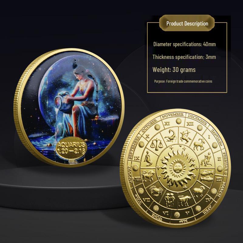 Twelve Constellations Sun and Moon Gods Lucky Coins - Antique Silver Commemorative Medals for Collectors