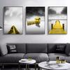 Golden Retro Natural Scenery Canvas Poster Nordic Boat Tree Lake Wall Art Modern Home Decoration Picture for Interior Paintings