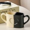2-pack Hjärta Pussel Design Keramiska Muggar Bekvämt Handtag Kaffekopp för Par Romantiker Alla Hjärtans Dag Present
