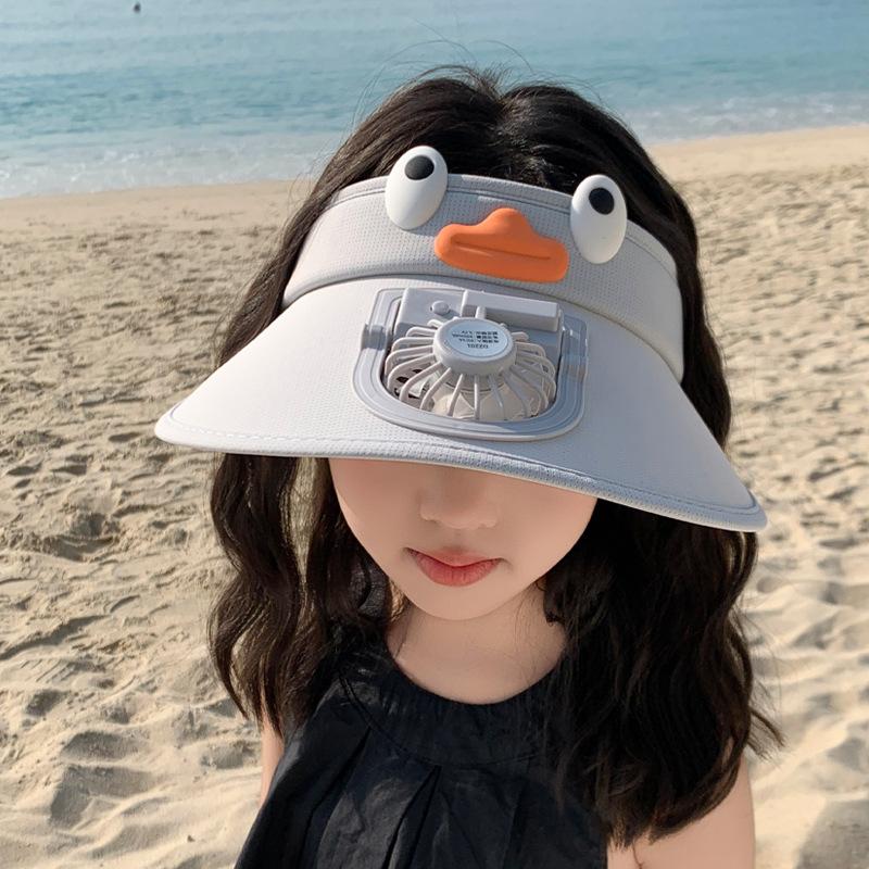 Children's hats summer boys and girls outdoor big brim with fan sun hat cartoon cute sun protection empty top hat