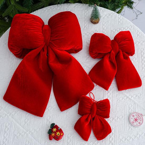 Red Christmas Velvet Bows Vintage Plush Stuffed Christmas Bows Hanging Ornament