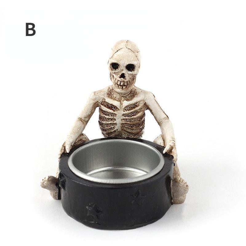 Durable Resin Skull Candle Holder Vintage Skeleton Candlestick Tea Light Cup for Home Party Decoration