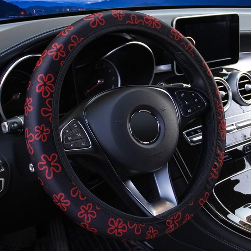 38cm Car Steering Wheel Cover Flowers Print Anti-slip Universal Auto Steering Wheel Protector Interior Accessories
