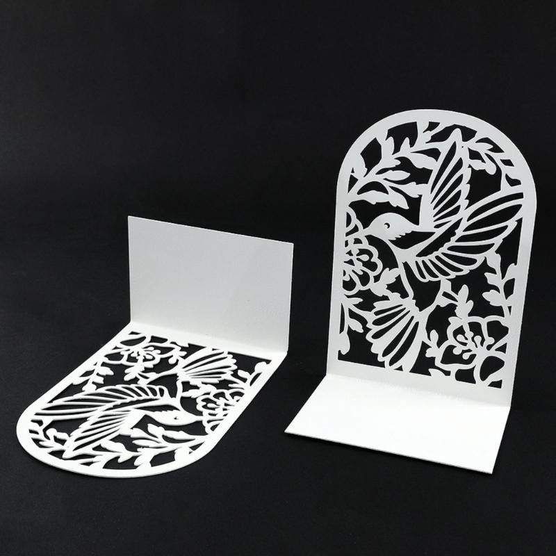 2Pcs Book Ends for Shelves Hollowed Bird Flower Metal Bookends Heavy Duty Book End Decorative Book Stoppers for Shelves