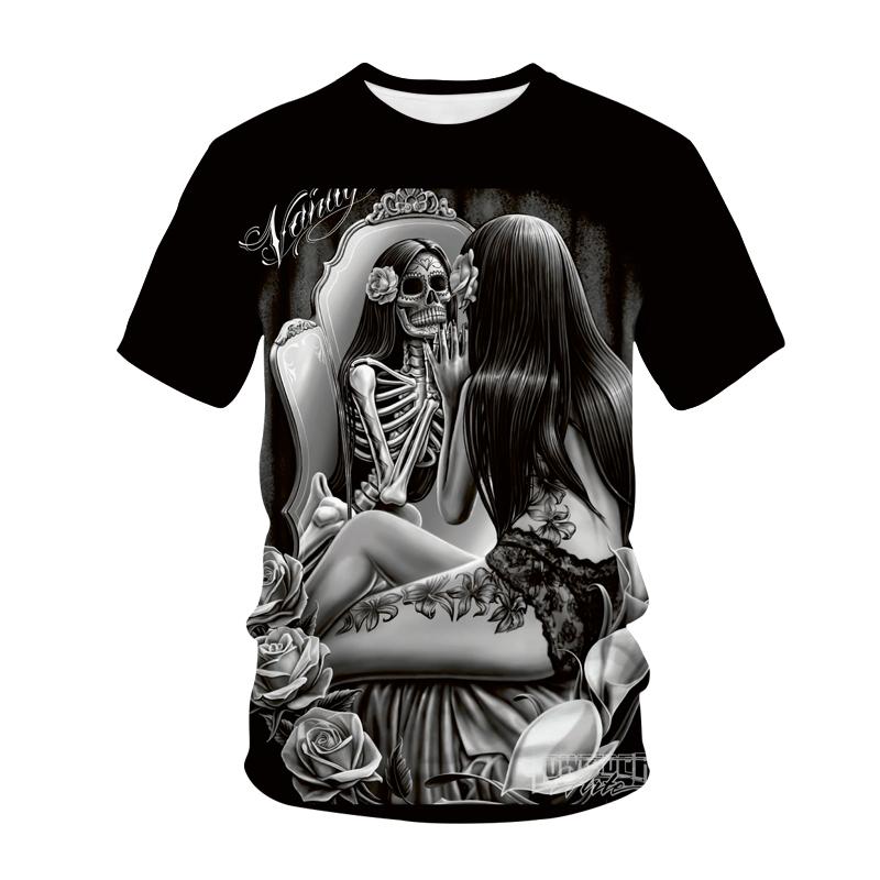 

Новая мужская повседневная футболка Skull Rock Street Band 3D Print Hip Hop Classic Винтажный О-образный вырез Свободный топ с коротким рукавом