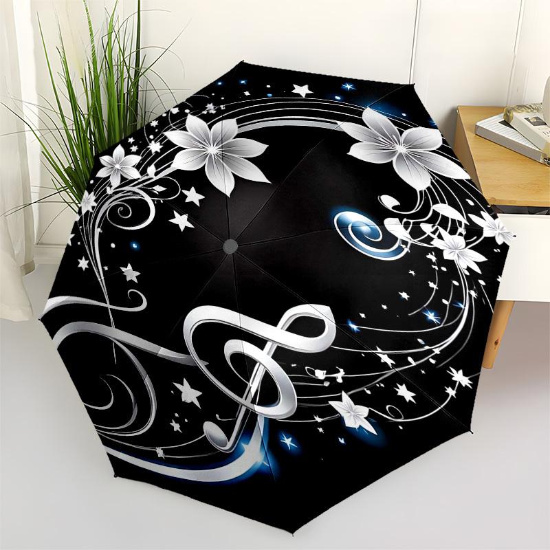 

1pc Floral Music Notes Swirls Stars Umbrella with Plastic Handle,Vibrant Cartoon Pattern,Multi-functional UmbrellaPT040