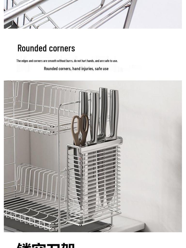 304 Stainless Steel Double-Layer Kitchen Dish and Bowl Drain Rack