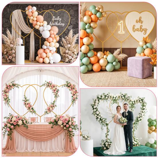 Metal Arch Backdrop Stand 3 Pcs 5.7 Ft Heart Stand Gold Shape Wedding Photo Balloon Frame with Base for Proposal Ceremony Valentine's Day Engagement