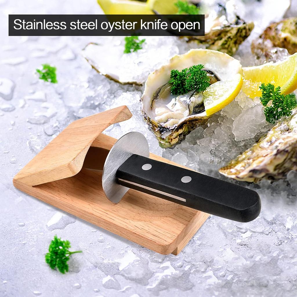 Oyster Shucker Set Oyster Shucking with Wooden holder Oyster Shucking Clamp Seafood Tools