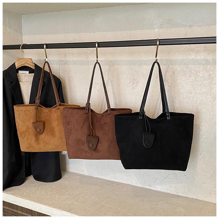 Vintage Soft Suede Women's Handbags Large Capacity Female Simple Shoulder Bags Classic Fall Winter Top Handle Work Tote Bag