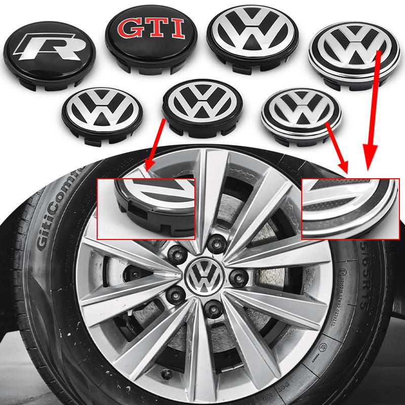 New 2026 Emblems 4pcs 55mm 65mm Car Badge Wheel Center Hub Cap For Volkswagen VW GTI Polo Golf Passat Tiguan Taigo Caddy R Rim Covers Acc EK1