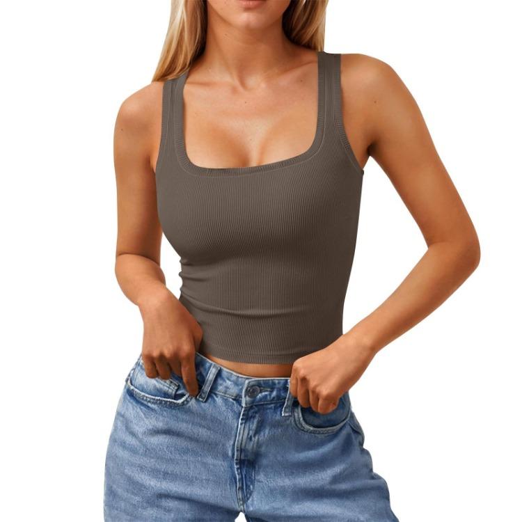 

Милая летняя женская бесшовная облегающая майка с квадратным вырезом, базовая майка без рукавов S
