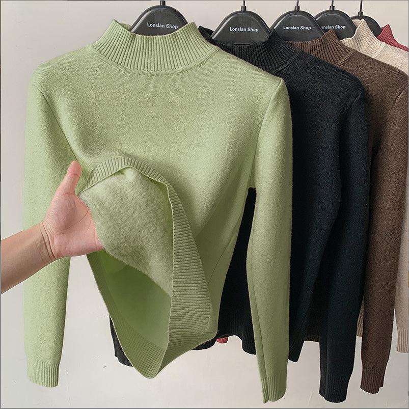 Autumn/winter Thickened Semi-turtleneck Pullover Women Sweater Fashion Loose Long Sleeve Casual Bottoming Shirt Solid Color Office Ladies Elegant Tops