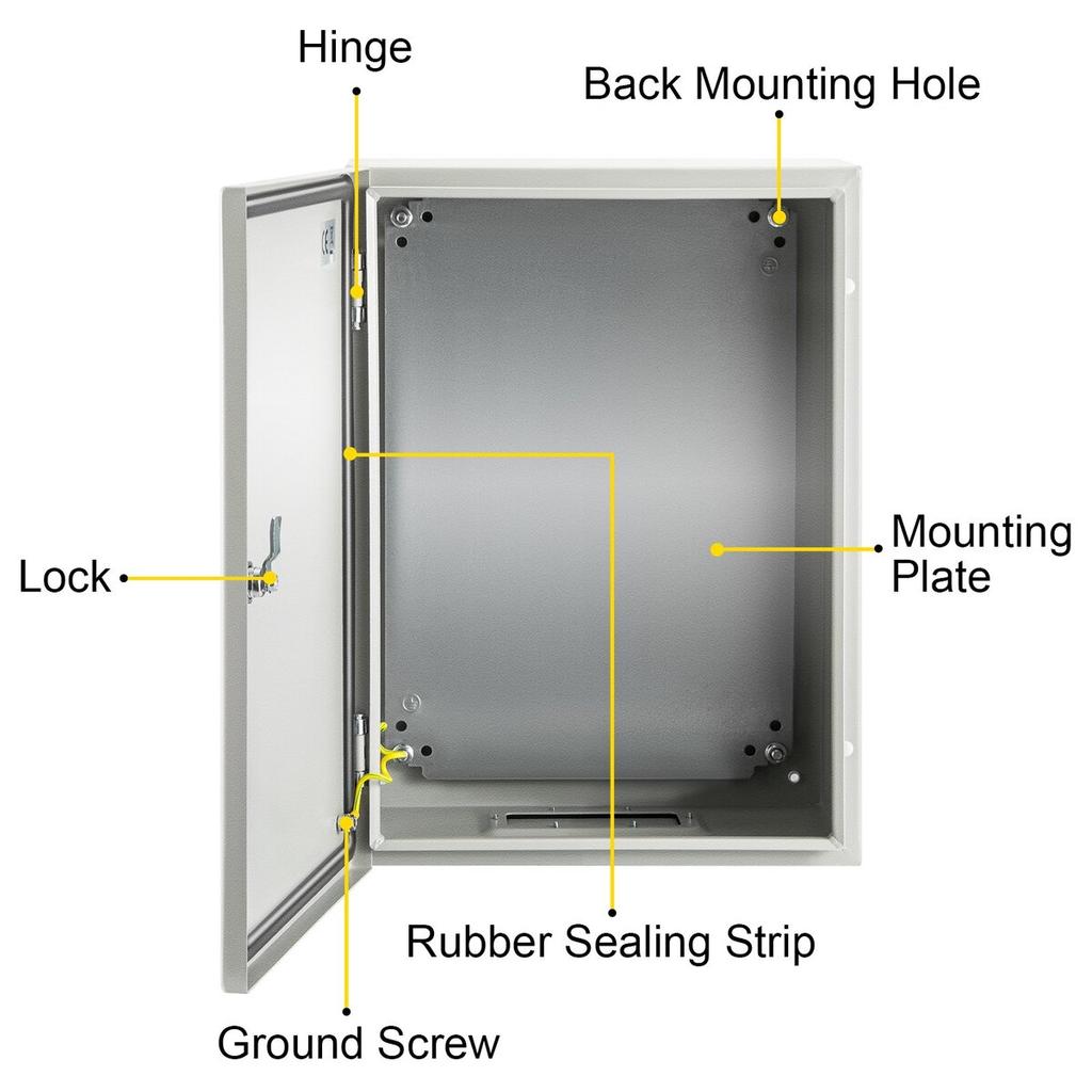 NEMA Steel Enclosure, 16 X 12 X 8\'\' NEMA 4X Steel Electrical Box, IP66 Waterproof & Dustproof, Outdoor/Indoor Electrical Junction Box, with Mounting