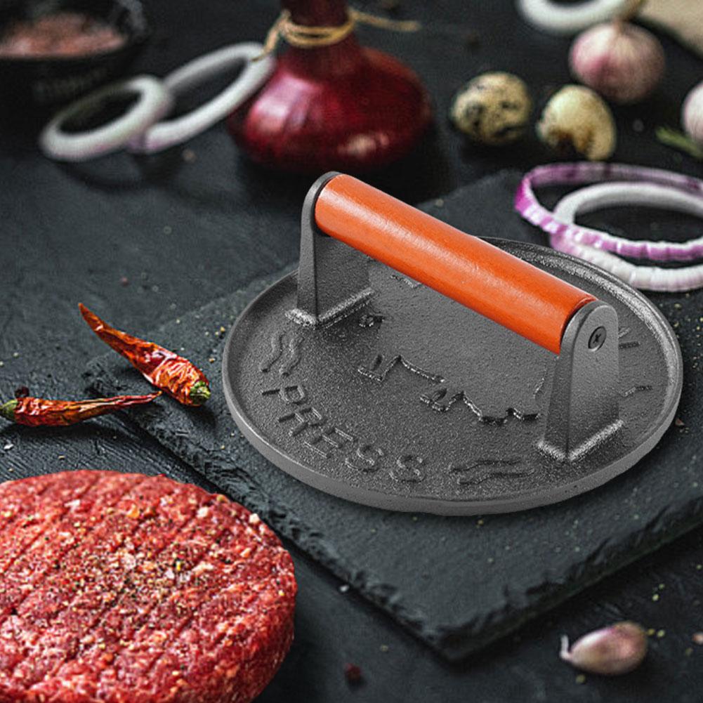 

Cast Iron Burger Press Burger Meat Press Mold Wooden Handle Round Burger Smasher 7.09 in Anti Scald for Home Kitchen