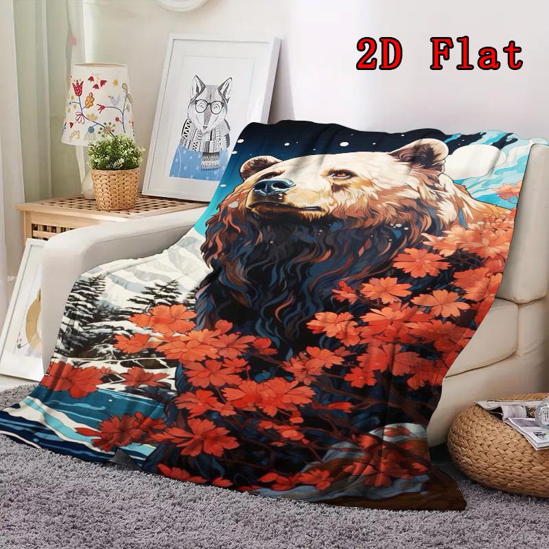 Brown bear illustration 2D Flat Pattern Flannel Blanket High quality All Seasons Warmth and Comfort Perfect for Christmas Gifts.MMT0918607