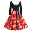 Christmas Print Flare Dress For Women Long Sleeve Dress Hollow Party Casual Dresses