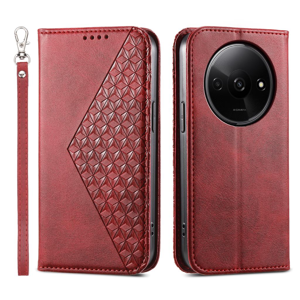 For Xiaomi Redmi A3/Poco C61 4G Case PU Leather+TPU Rhombus Imprinted Phone Cover Wallet