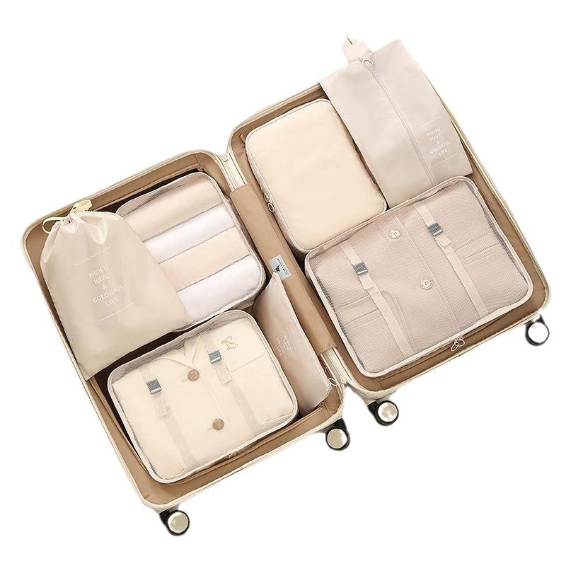 7 Stück/Set Reiseaufbewahrungsbeutel-Set Reisekleidungsaufbewahrungsbeutel Gepäckorganizer-Taschen Toilettenartikel Schuh Kleidung Unterwäsche Sortierbeutel