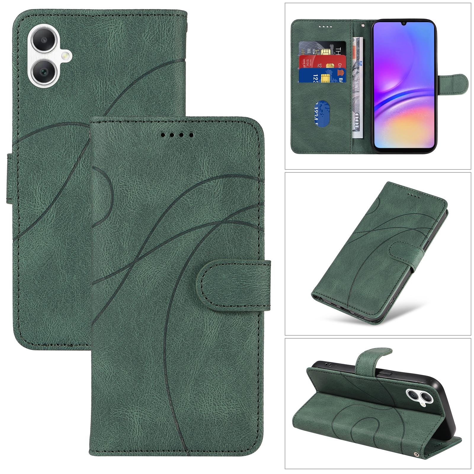 

For Samsung Galaxy A06 5G/Galaxy A06 4G Wallet Case Leather Phone Cover Stand with Curved Line Design Green