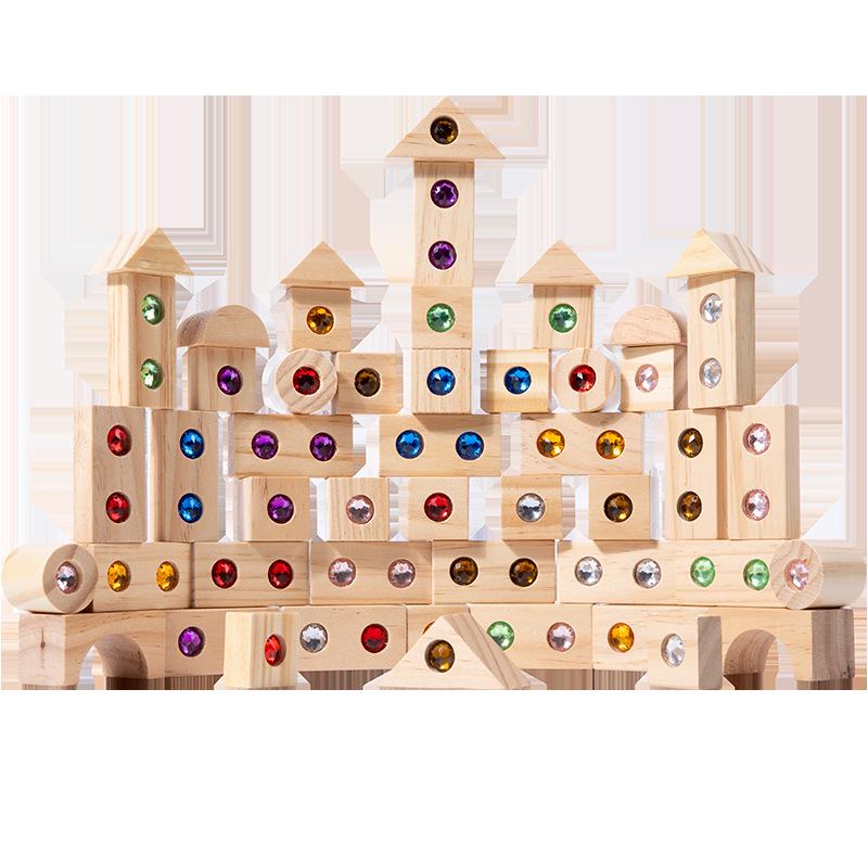 50-Piece Wooden Acrylic Gemstone Building Blocks: Interactive Parent-Child Game for Early Education and Castle Construction