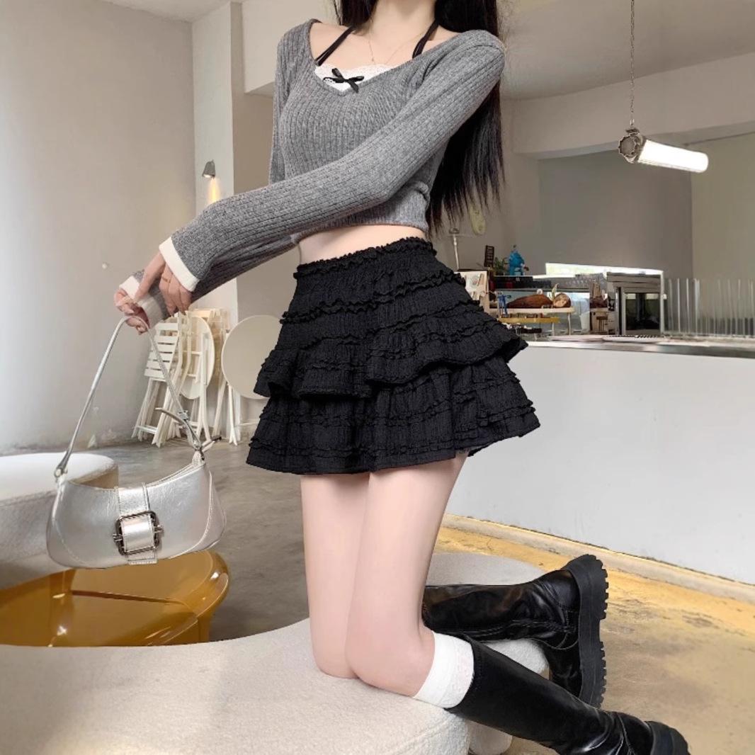 

Ballet-Inspired High Waist Puff Skirt for Women - Black Short Spring 2025 Fashion L