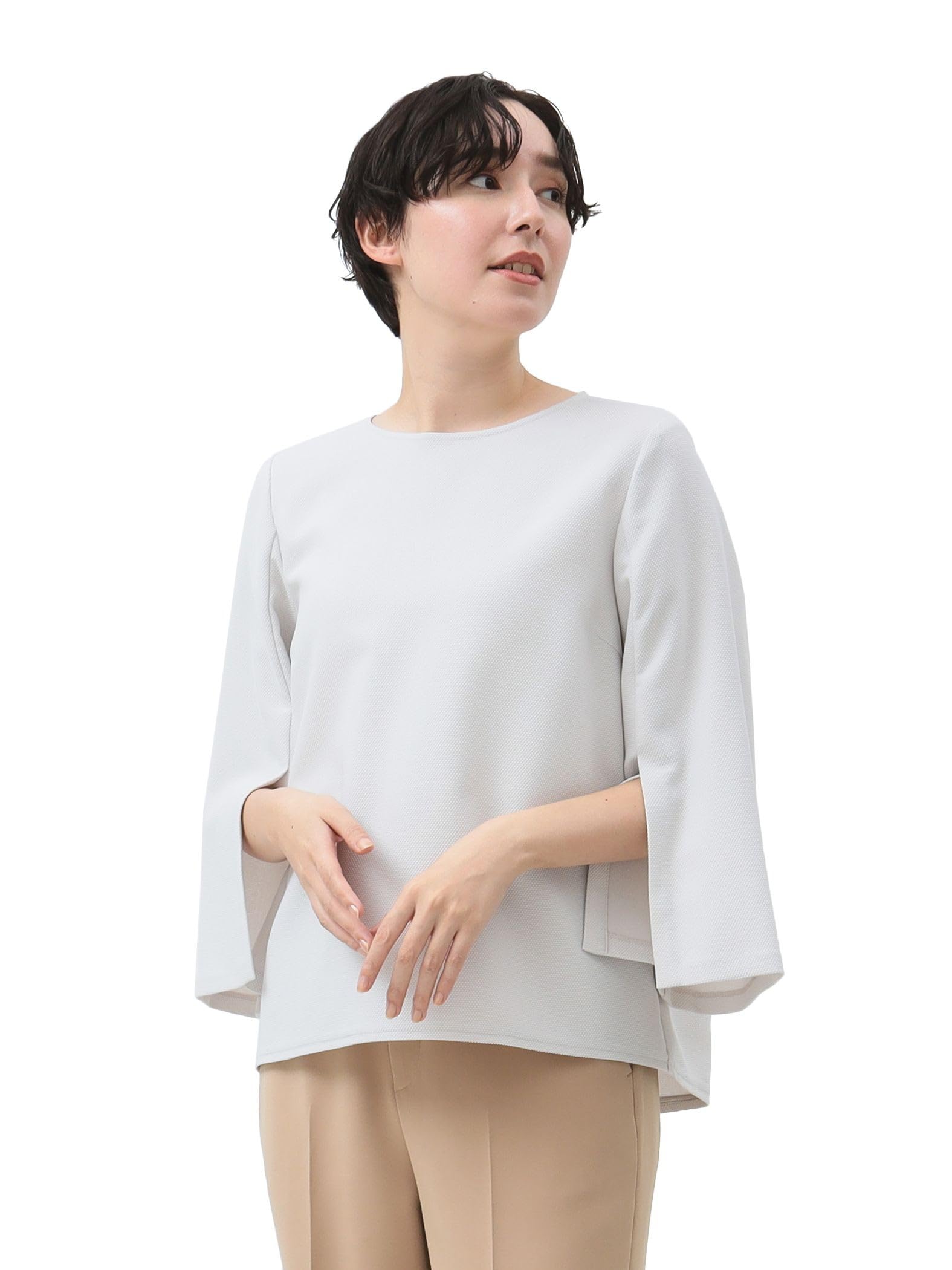 

B:MING LIFE STORE by BEAMS Women s L/S Shirt/Blouse, Stretch Pullover (S-O), Light Grey, Size S