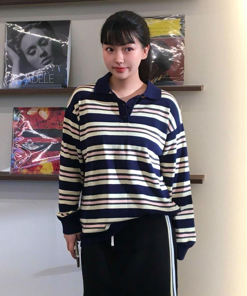 CGP (Women) Striped Collar Knit - Dark Navy