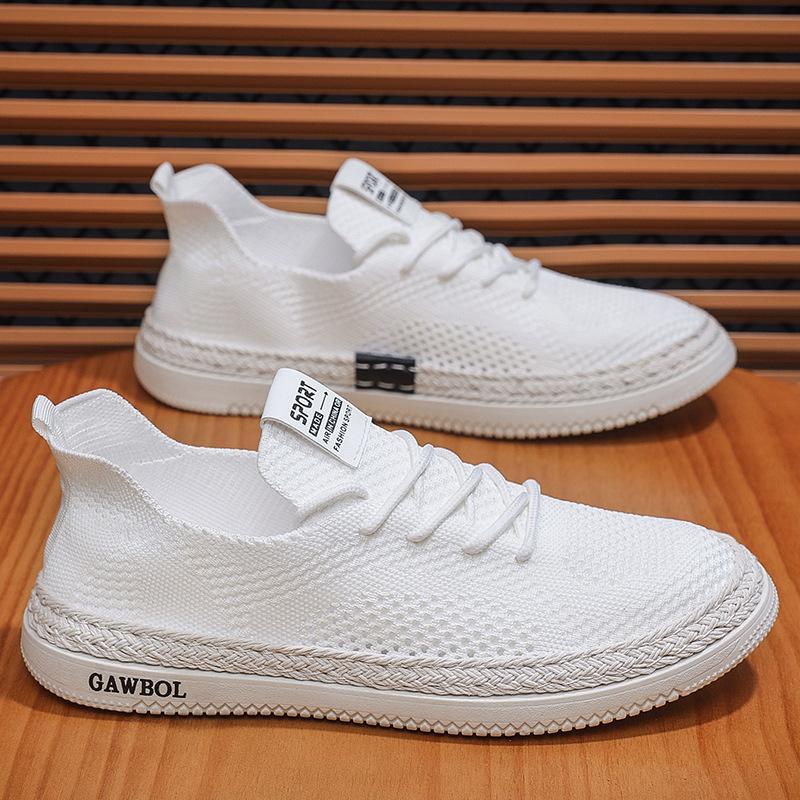 

мода Летняя мужская обувь Новые дышащие сетчатые туфли с выемками Кроссовки Flying Weaving Повседневная обувь Повседневные мокасины Zapatillas Hombre 44 синий