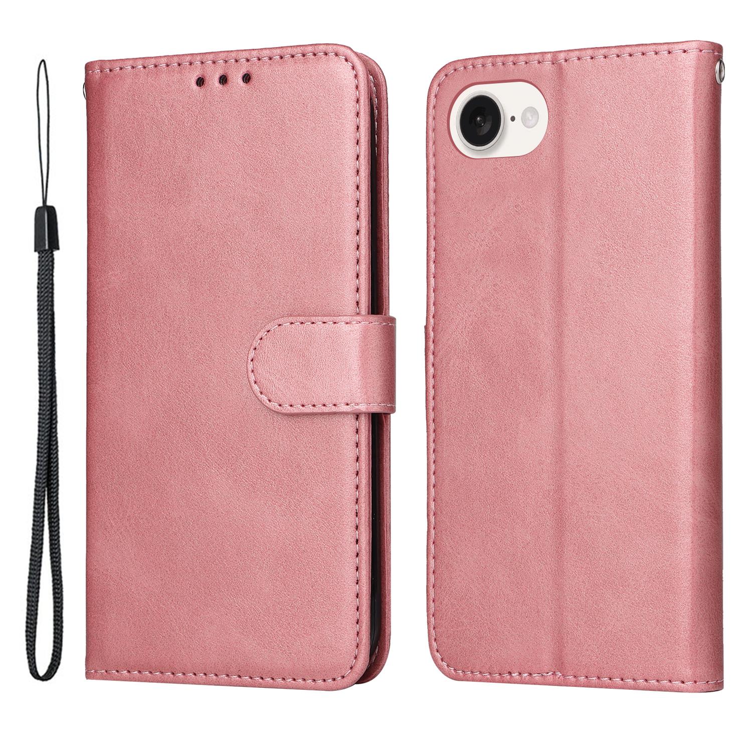 

For iPhone 16e Leather Phone Case Magnetic Clasp Flip Wallet Phone Stand Cover Pink