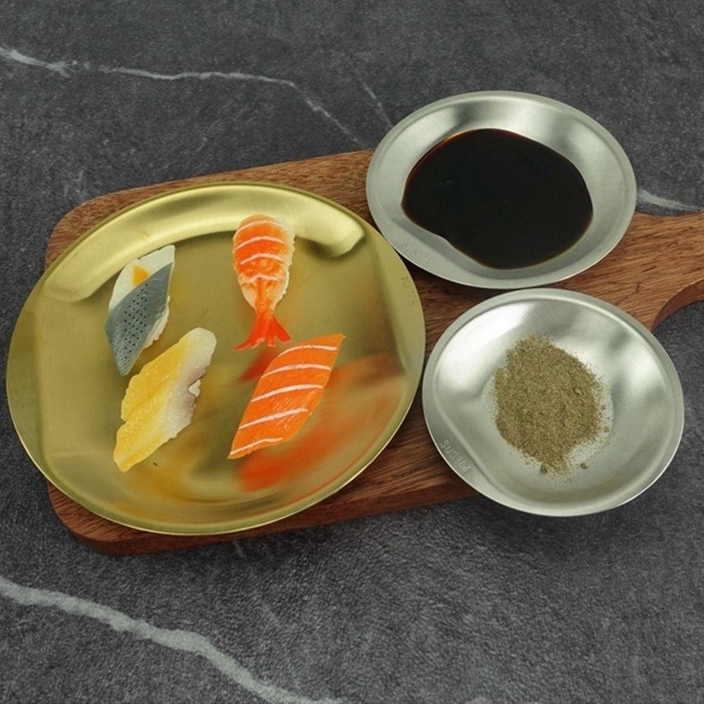 

Portable Cake Plate 304 Stainless Steel Condiment Serving Tray Fruit Plate Tableware Supplies 14cm серебряный
