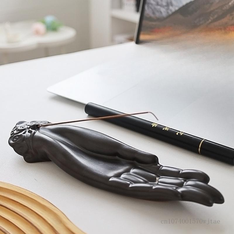 Creative Buddha's Hand Thread Incense Burner, Ceramic Aroma Rack Indoor Zen Relic Tea Ceremony, Home Office Fragrance Stove, 1Pc