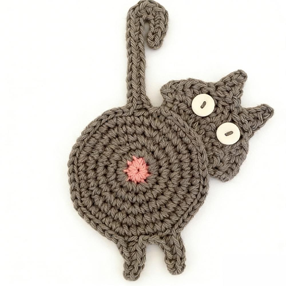 Cute Cat Butt Coasters Knitted Non-Slip Crochet Drink Mat Heat-Resistant Easy To Clean Cute Cat Coasters Table Protection