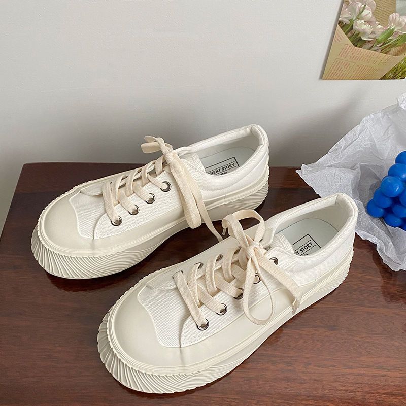 

Белая парусиновая женская обувь на шнуровке, черная женская обувь на плоской подошве, дизайнерская повседневная обувь, новое поступление 2024 года, обувь на лето и осень, вулканизированная для 35