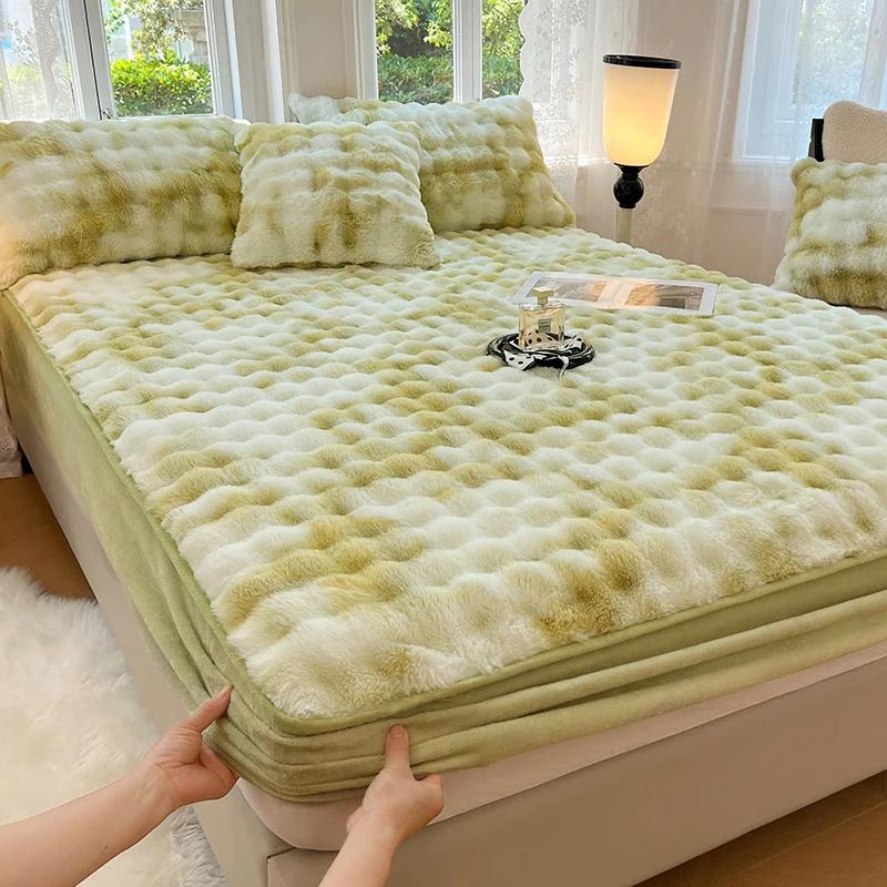 Warm Rabbit Plush Bedsheet Winter Thick Mattress Cover Milk Velvet Mattress Protective Cover Quality Velvet Bed Sheets For Home
