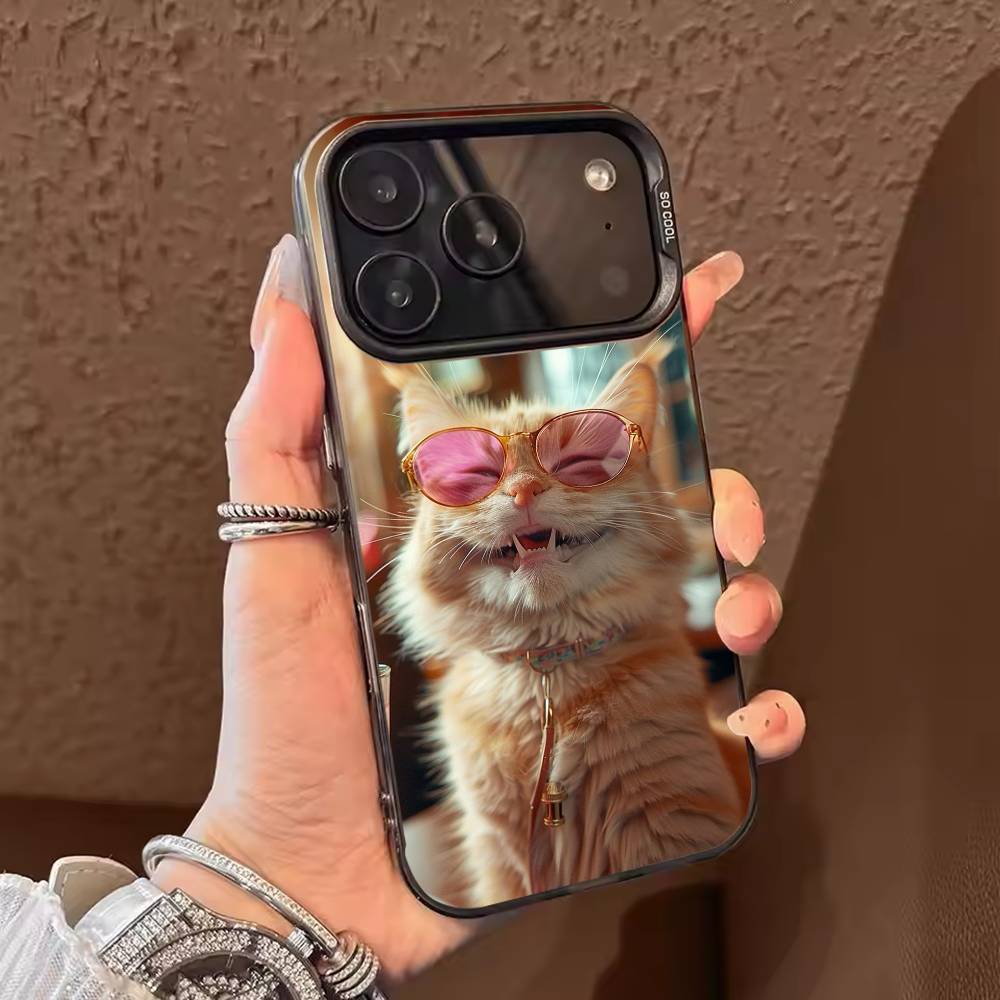 Cute Cool Sunglasses Cat  Phone Case For iPhone 17,16,15,14,13,12,11,Pro Max,Plus Candy Silver Cover