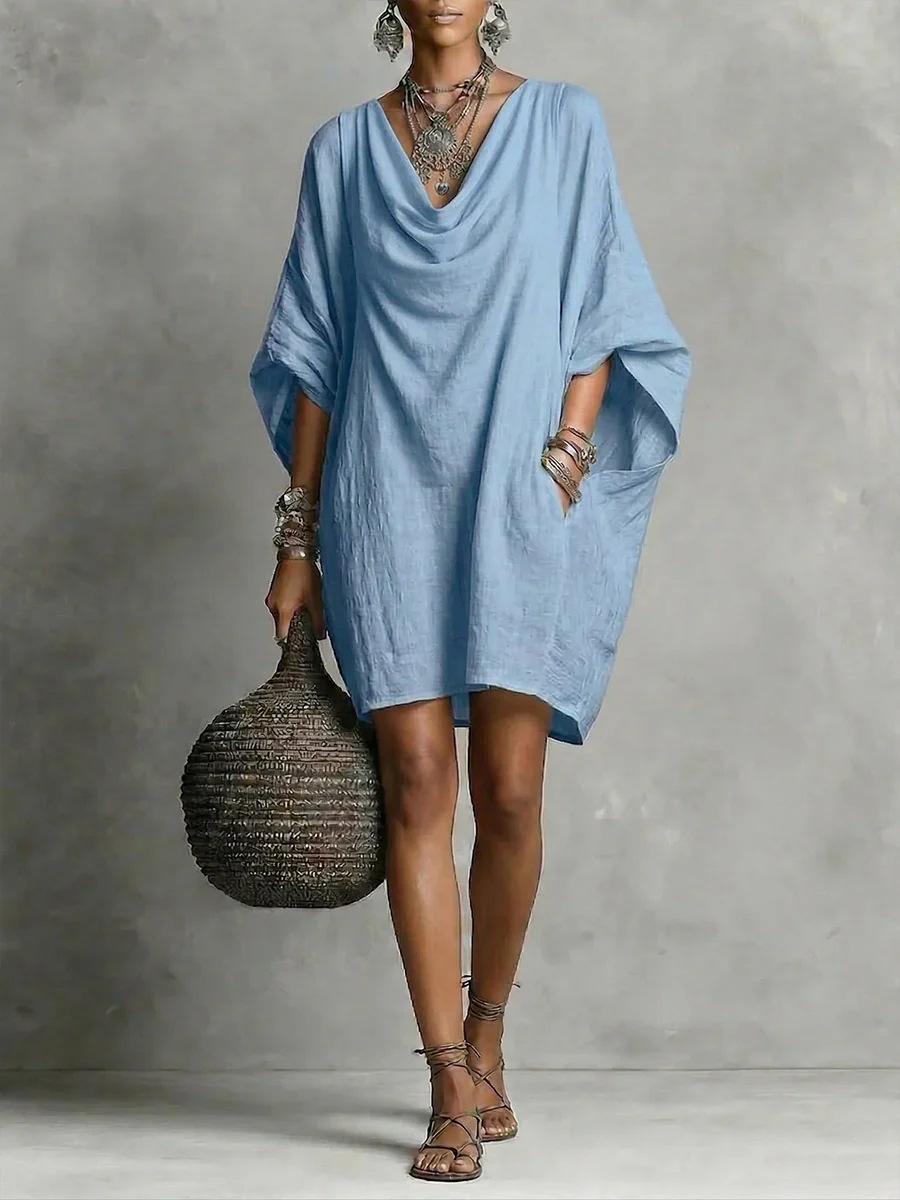 2026 Europe, America, Amazon cross-border independent station new swinging collar casual loose dress S светло-синий