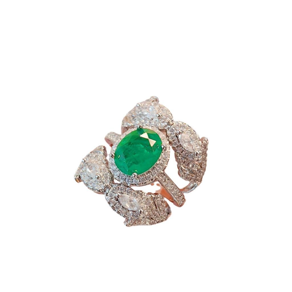 Wear One Or Two High-Carbon Diamond Red Corundum Rings, Heavy Industry Luxury High-End Belt Cotton Emerald Ring.