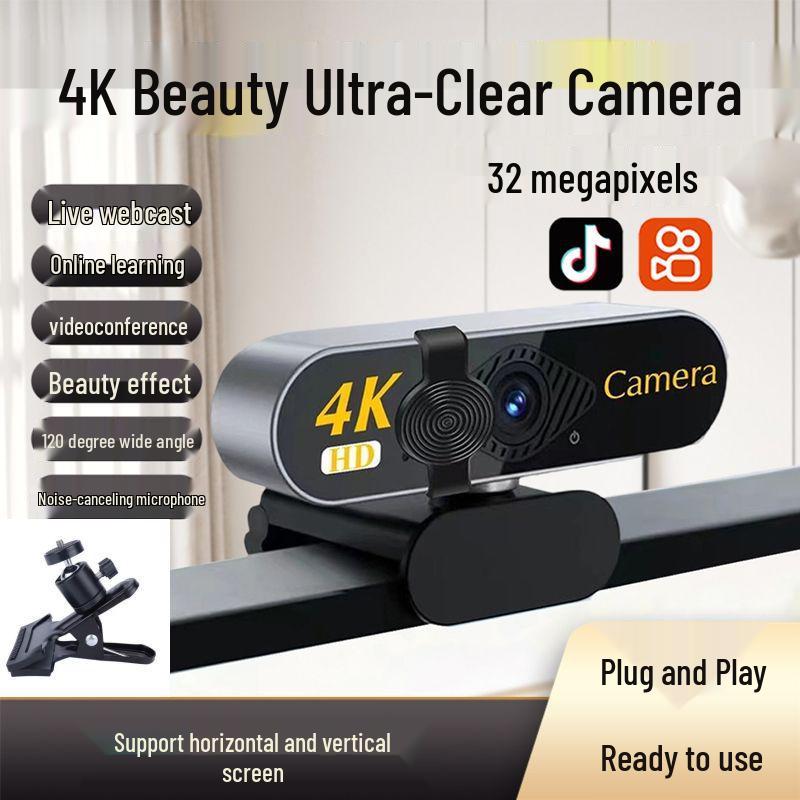 4K Ultra HD USB Desktop Camera with Microphone for Live Streaming and Online Meetings