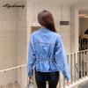 Casaco Feminino Azul Jeans Estilo Coreano Decote V Casual Solto Básico Jaqueta Feminina Streetwear Elegante Oversized