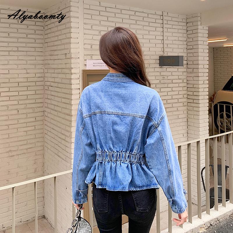 Casaco Feminino Azul Jeans Estilo Coreano Decote V Casual Solto Básico Jaqueta Feminina Streetwear Elegante Oversized