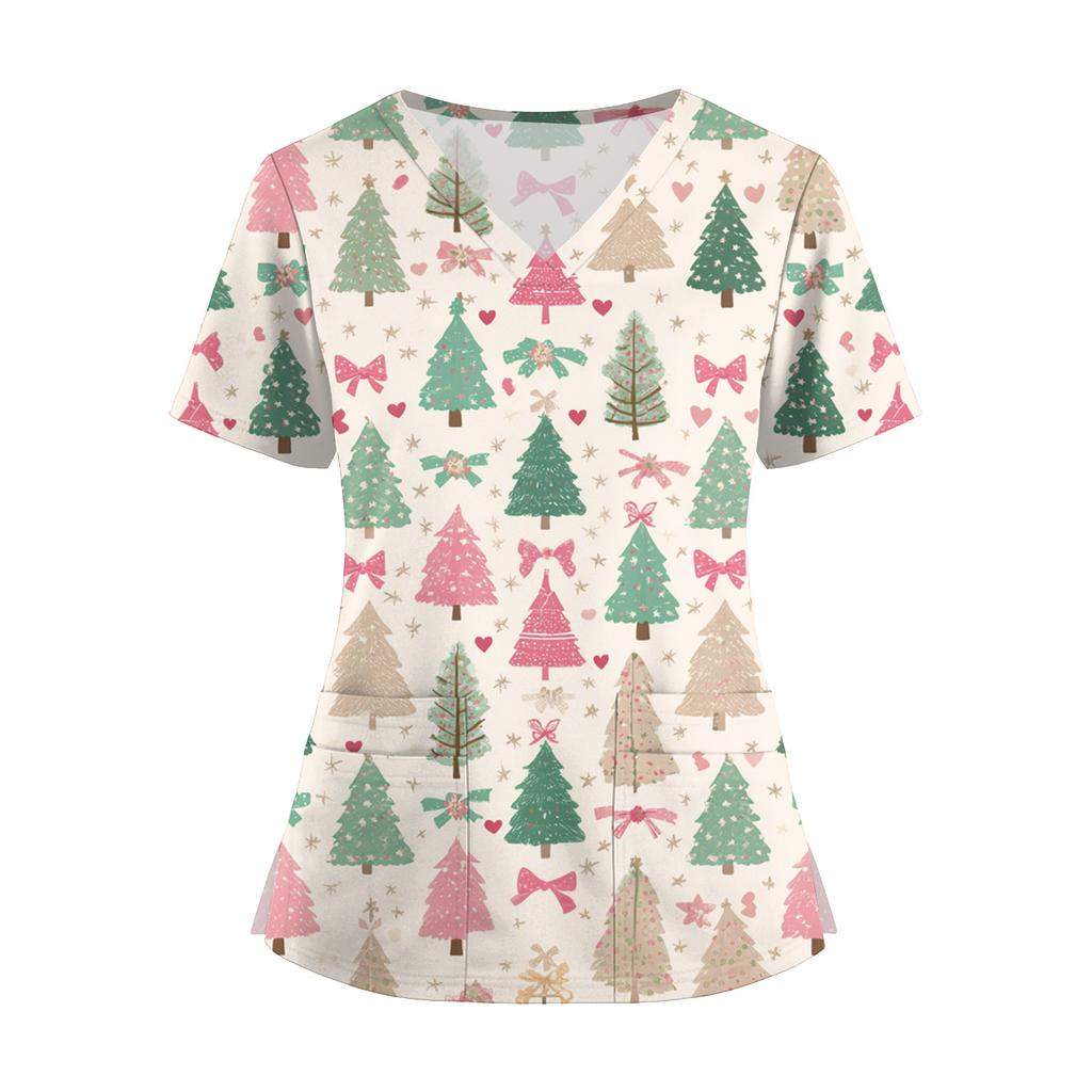 Women's Fashion V-Neck Short Sleeve Overalls With Pockets  Print Tops  Clothes